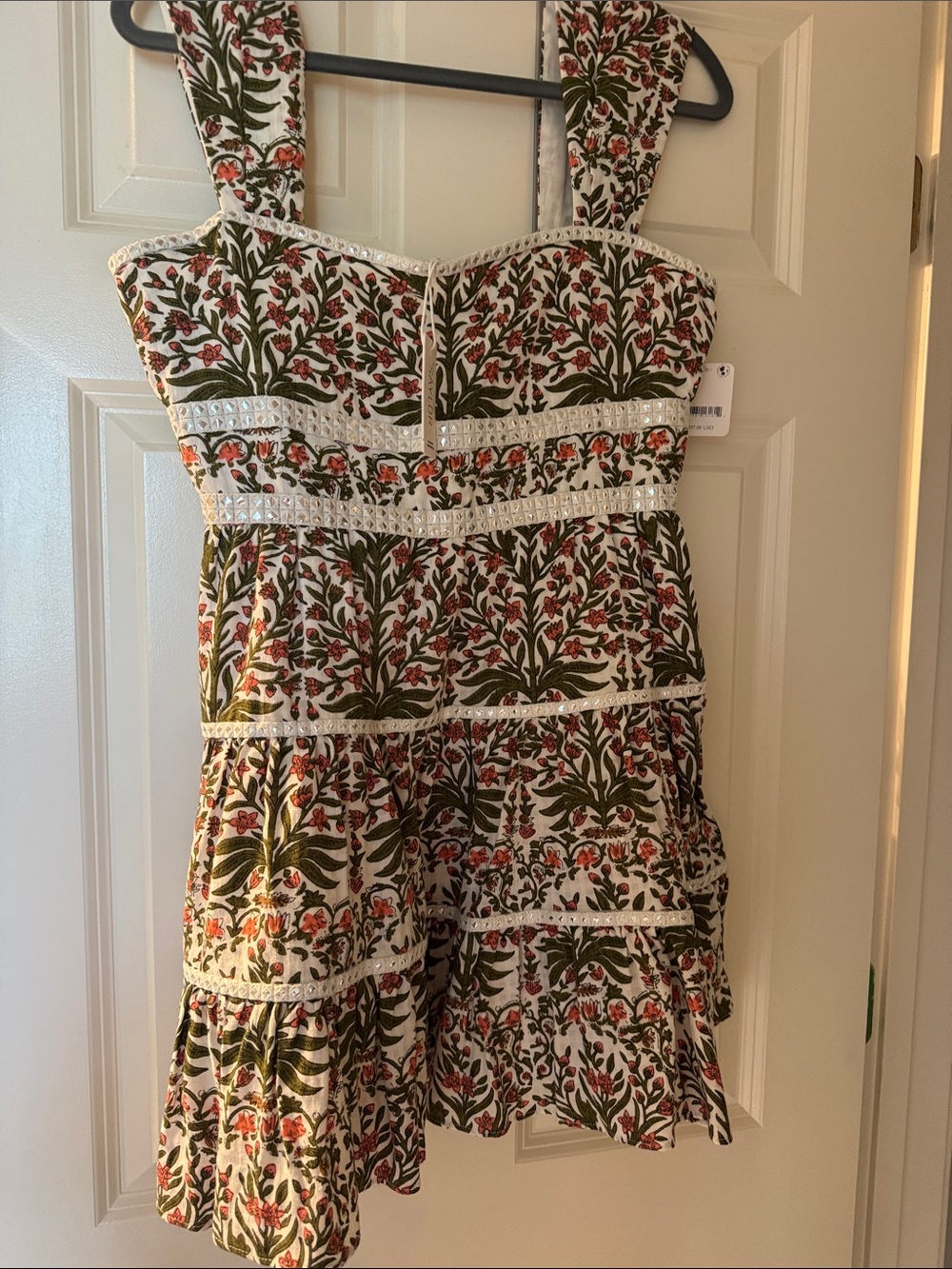 SAYLOR Floral Printed Cotton Mini Dress in Olive, Coral & Cream